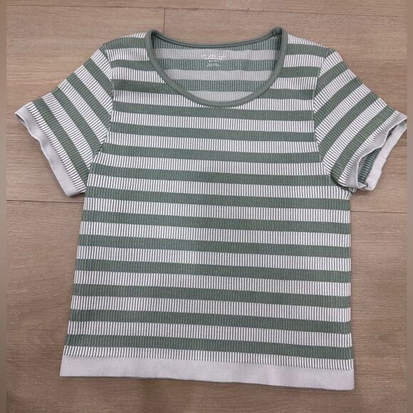 Urban Outfitters Out from Under green stripe ribbed crop short sleeve top - XS/S - Picture 1 of 7